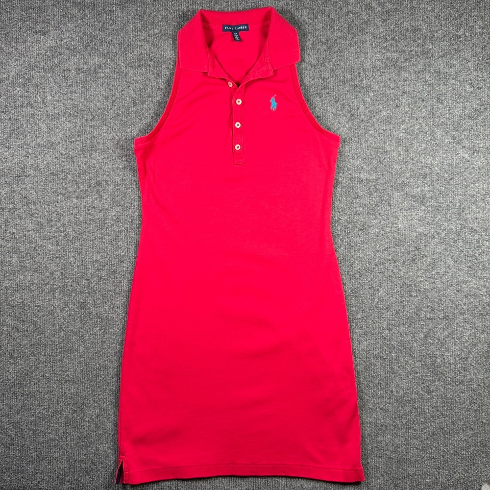 Ralph Lauren Polo Midi Dress Womens Small Hot Pink Sleeveless Pique Mini Tennis